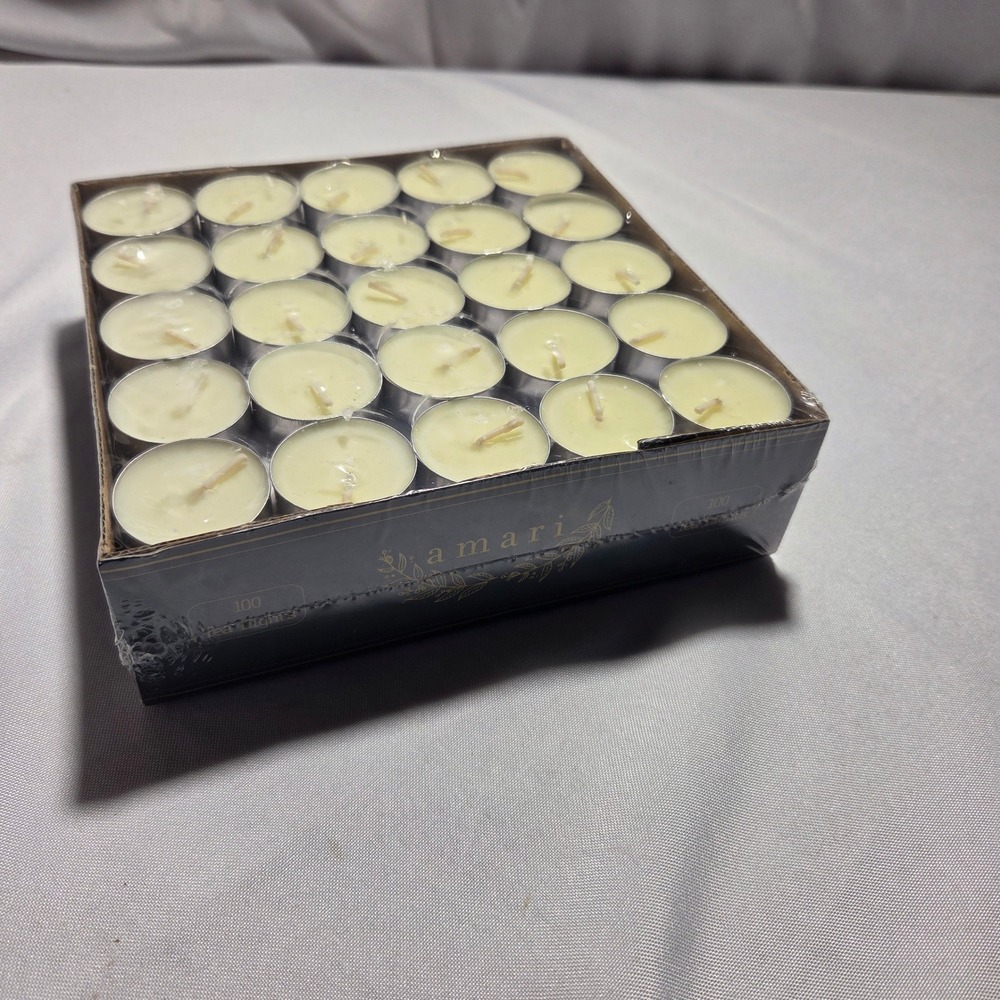 Amari Unscented Tea Light Candles 100 Ct White Vegetable Wax Mosaic Bath & Spa - Picture 2 of 5